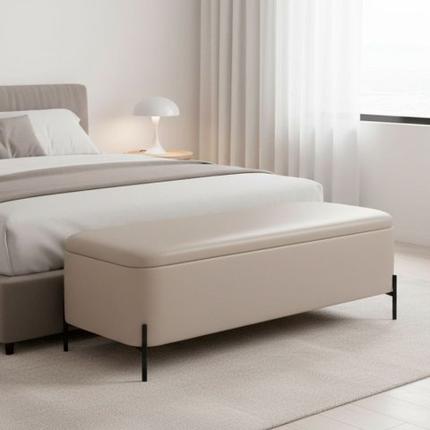 Puff Baú Bella 160cm Pés Alumínio Courino Cinza - Sallar Home
