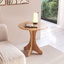 Ver imagem 1 de Mesa de Canto Redonda Geovani 60cm em Madeira Maciça para Sofá na Cor Amêndoa Premium Luxo Design