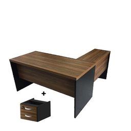 Mesa de escritório em L (Mesa 1,50m+auxiliar) c/gaveta MARANELLO Nogal/preto - 1348 - 1