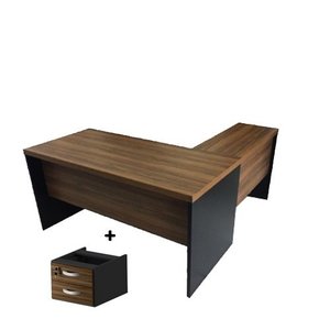 Mesa de escritório em L (Mesa 1,50m+auxiliar) c/gaveta MARANELLO Nogal/preto - 1348