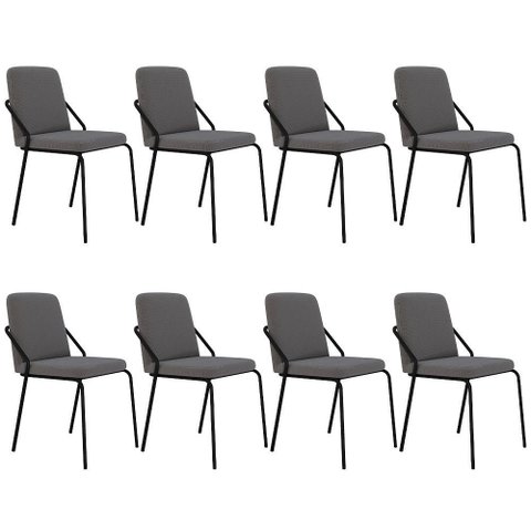 Kit 08 Cadeiras Estofada para Sala de Jantar Loft Preto C01 Linho Fendi Cinza - Lyam Decor