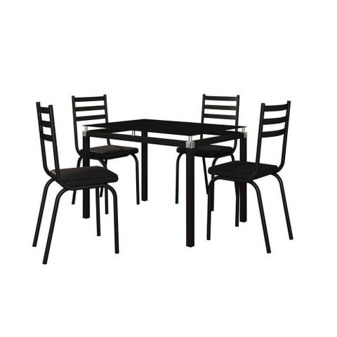 Conjunto Mesa de Jantar Malva 4 Lugares Tampo Vidro Retangular 107cm com Cadeiras Preto Movelpolo