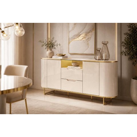 Buffet para Sala de Jantar Atlanta 180cm Off White/Dourado