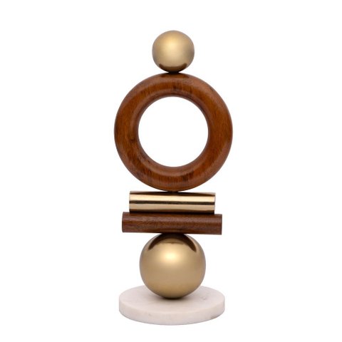 Escultura Decorativa Abstrata em Madeira e Metal 33,5cm 22212 Mart