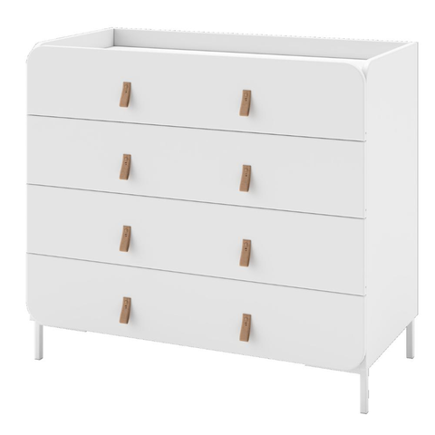 Cômoda 4 Gavetas Curvê Bmu 187 Branco com Puxadores em Couro PU - BRV Móveis