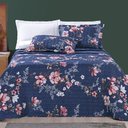 Ver imagem 1 de Colcha Casal Super King Cama Box Nyla Kit Cobre Leito Dupla Face 200 Fios Estampado:AZUL
