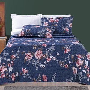 Colcha Casal Super King Cama Box Nyla Kit Cobre Leito Dupla Face 200 Fios Estampado:AZUL