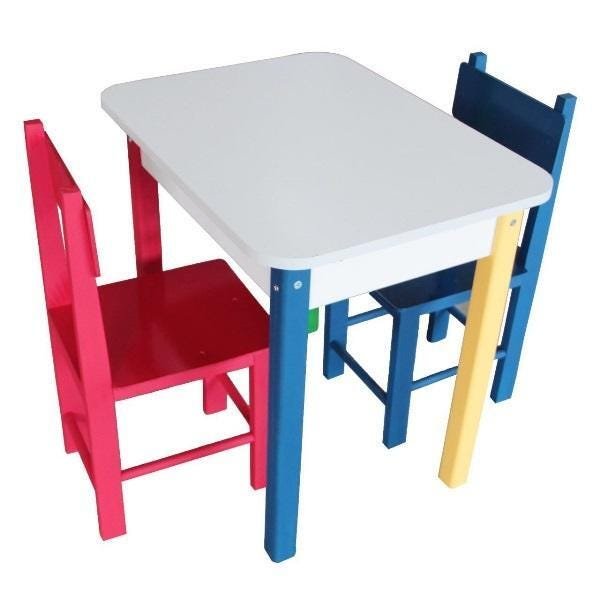 Mesa Infantil Retangular Colorida Com 2 Cadeiras Carlu - 1