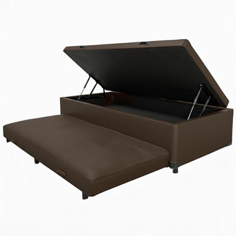 Cama Box Baú Solteiro com Auxiliar Conjugada |  (188x88x42) - Corino Marrom