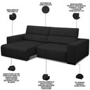 Ver imagem 4 de Sofá Retrátil Reclinável para Sala 4 Lugares 290cm Bari L06 Couro Preto - Lyam Decor