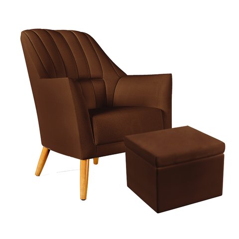 Poltrona Orion Bordada com Puff Quasar Courino Marrom Aradecor