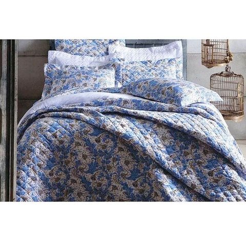 Colcha Solteiro 100% Algodão Matelasse Fio Penteado 30/1 Naturalle 2 Peças Blue Flowers