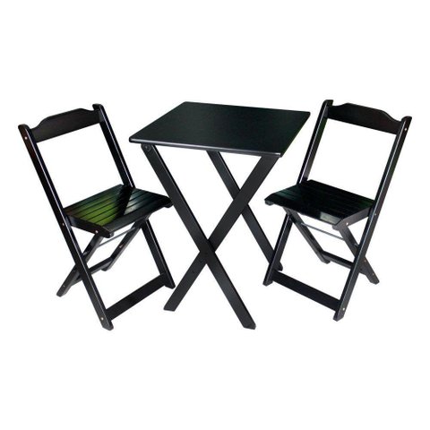 Jogo De Mesa Dobrável 60x60 Com 2 Cadeiras Decor Preto Cor: Preto