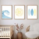 Ver imagem 1 de Kit 3 Quadros Decorativos Infantil | Fundo do Mar - Mar e Sol NO2 - 40x60 - Moldura Madeira