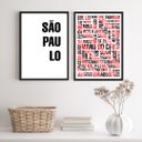 Ver imagem 1 de Kit 2 Quadros São Paulo Gírias Preto Vermelho e branco 45x34cm:madeira Branca