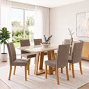 Ver imagem 1 de Conjunto Sala de Jantar Mesa Lisa 160cm com Tampo MDF e Vidro Canto Arrredondado 6 Cadeiras Lily