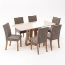 Ver imagem 3 de Conjunto Sala de Jantar Mesa Lisa 160cm com Tampo MDF e Vidro Canto Arrredondado 6 Cadeiras Lily