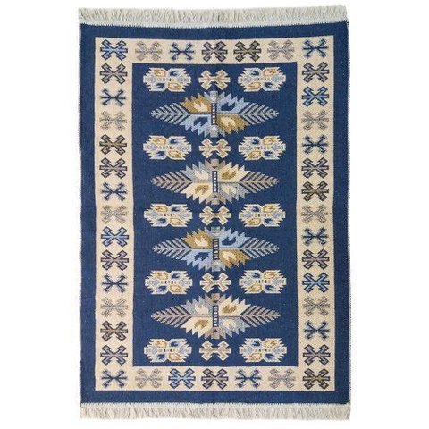 Tapete Sala Kilin Gashgai 200x250 Dupla Face Tribal 1 Azul