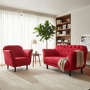 Ver imagem 1 de Kit Namoradeira + 1 Poltrona Decorativa Dália Couro Vermelho Pés Madeira Mz Decor