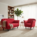 Ver imagem 2 de Kit Namoradeira + 1 Poltrona Decorativa Dália Couro Vermelho Pés Madeira Mz Decor