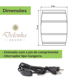 Luminária de Mesa Rústica - Abajur em Madeira Maciça Modelo Barril - 6