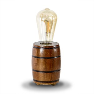Luminária de Mesa Rústica - Abajur em Madeira Maciça Modelo Barril