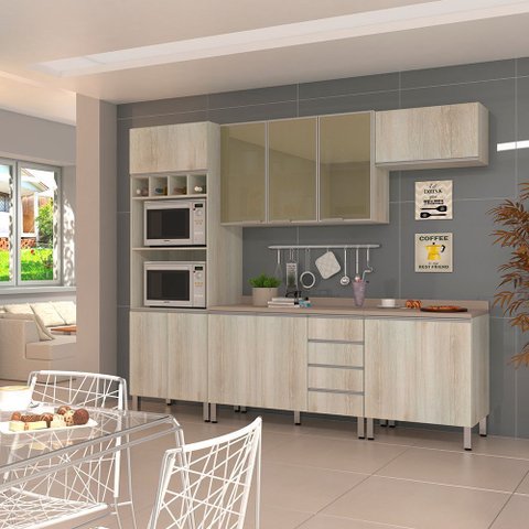 Cozinha Completa 5 Peças com Tampo e Vidro Reflecta Lis Luciane Móveis