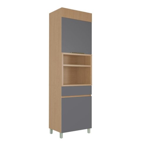Paneleiro 2 Portas 1 Gaveta com Nicho para Micro-Ondas Realeza Premium 65cm Titânio - Nesher