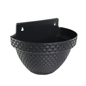 Vaso de Parede Meia Lua Rattan Jardim Preto 3 Litros