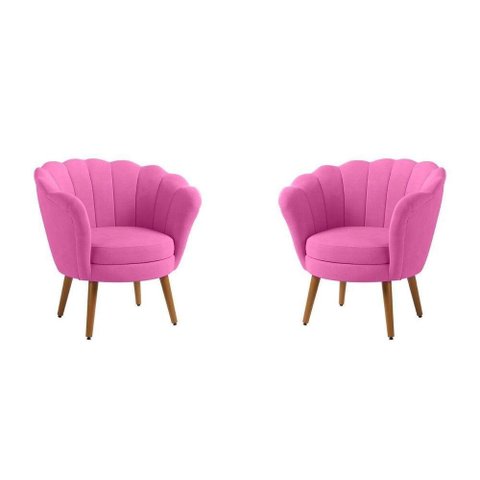 Kit 02 Poltronas Pétala Sala de Estar Escritório Consultório Recepção Suede Rosa - D House