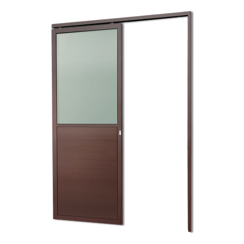 Porta Correr Susp.Meia Lambril Meia Vidro Dir L.25 Marrom Corten 210x100 Brimak