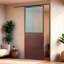Ver imagem 3 de Porta Correr Susp.Meia Lambril Meia Vidro Dir L.25 Marrom Corten 210x100 Brimak