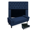 Ver imagem 1 de Jogo Com Cabeceira Mirage + Recamier Baú Fenix King 195 cm Suede Azul Marinho - LM DECOR