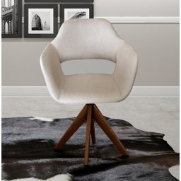 Poltrona Decorativa Zara Base Giratória - Linho Bege - 2