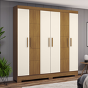 Ver imagem 1 de Roupeiro Casal Com 6 Portas 2 Gavetas Sem Espelho B73 Nature / Off White - Briz Móveis