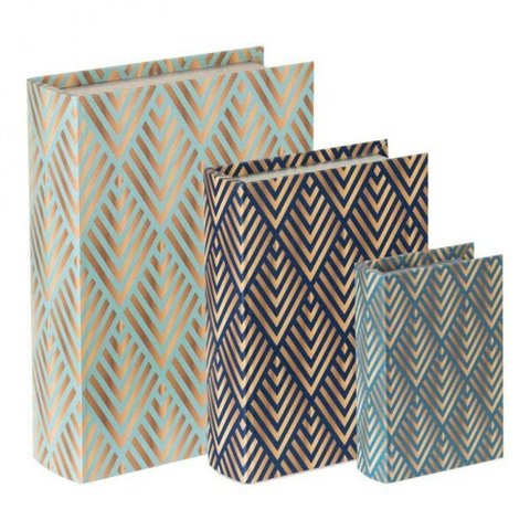 Kit Livro Caixa Estampa Azul / Dourado 3 Peças