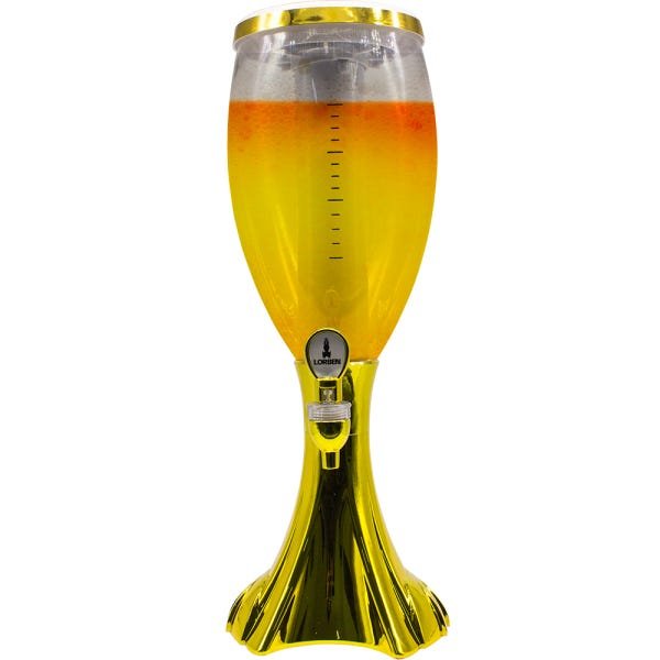 Chopeira Torre Chopp Iluminada Cerveja Gelada Completa 2,5l Dourado