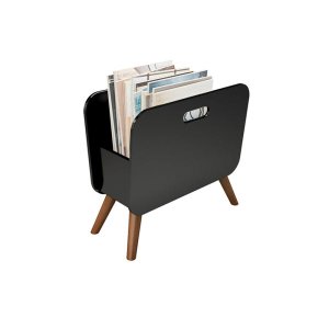 Porta Revistas Laqueado Escritório Sala Chão Revisteiro Preto