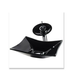Cuba Quadrada 30cm + Torneira Cascata + Valvula - Kit Preto - 4