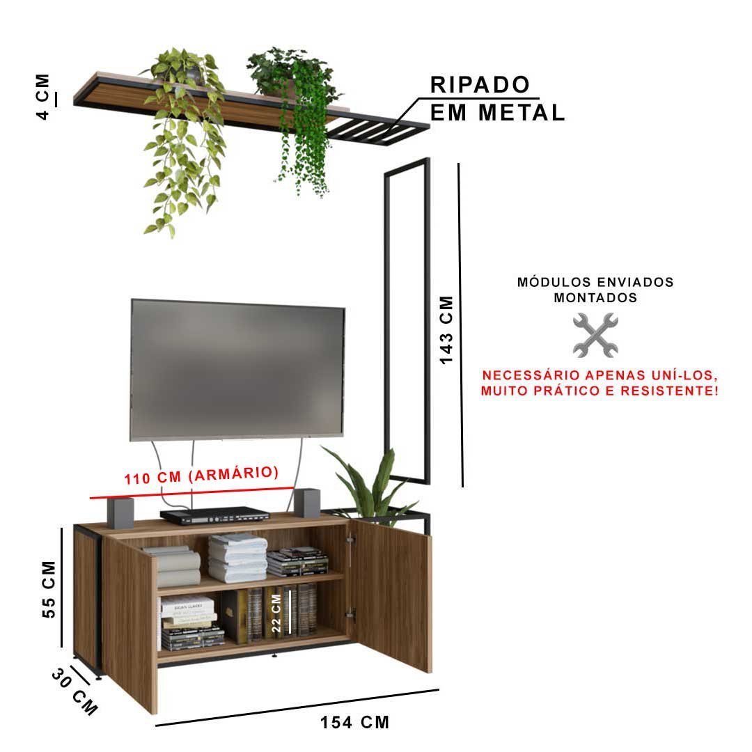 Conjunto de Estante Industrial Home para Tv Spring 252x34x202 - 11