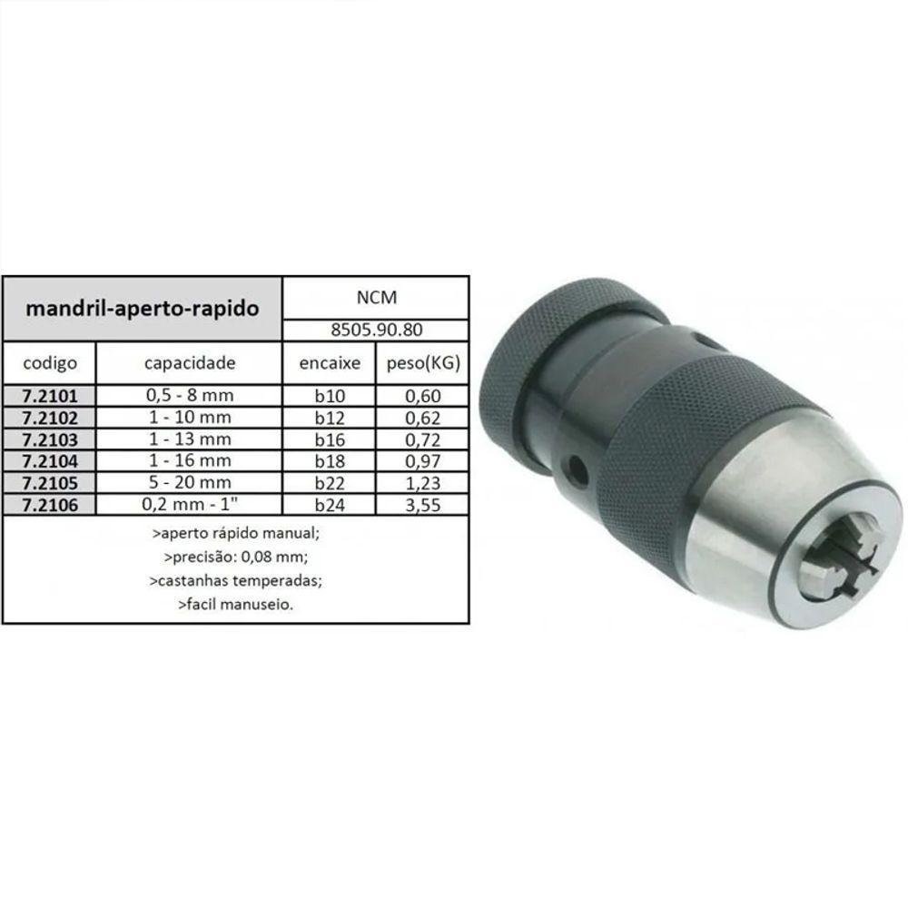 Mandril de Aperto Rápido - 3/4 com Encaixe - B22 (1 a 20mm) - 3