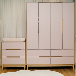 Guarda Roupa para Quarto de Bebê Rosa com Carvalho Linha Tomi Quater - 4