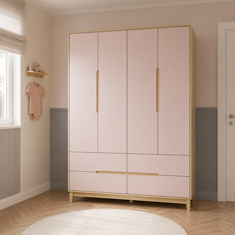 Guarda Roupa para Quarto de Bebê Rosa com Carvalho Linha Tomi Quater