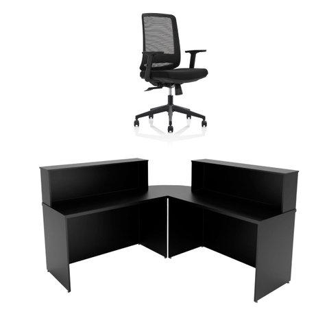 Balcão de Atendimento em L 120x60cm para Loja e Recepção + Cadeira Ergonômica Netflex Reclinável