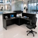 Ver mais imagens de Balcão de Atendimento em L 120x60cm para Loja e Recepção + Cadeira Ergonômica Netflex Reclinável