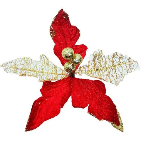 Kit 14 Flor Artificial Decoração Brilho Vermelho Gliter 15cm