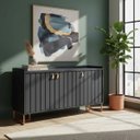 Ver imagem 1 de Aparador Trendy 160cm Mdp Portas Ripadas Puxador Couro Pés Aço Carbono Moderno