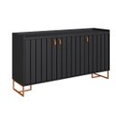 Ver imagem 2 de Aparador Trendy 160cm Mdp Portas Ripadas Puxador Couro Pés Aço Carbono Moderno