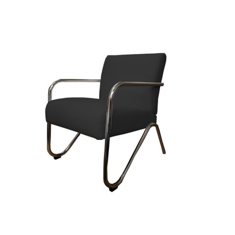 Poltrona Decorativa Bela Suede Preto Braço Cromado Ms Decor