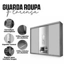 Ver imagem 5 de Roupeiro Casal Luxo Florença 100% Mdf 3 Portas de Correr 5 Gavetas Trilhos em Alumínio Espelho - Lua